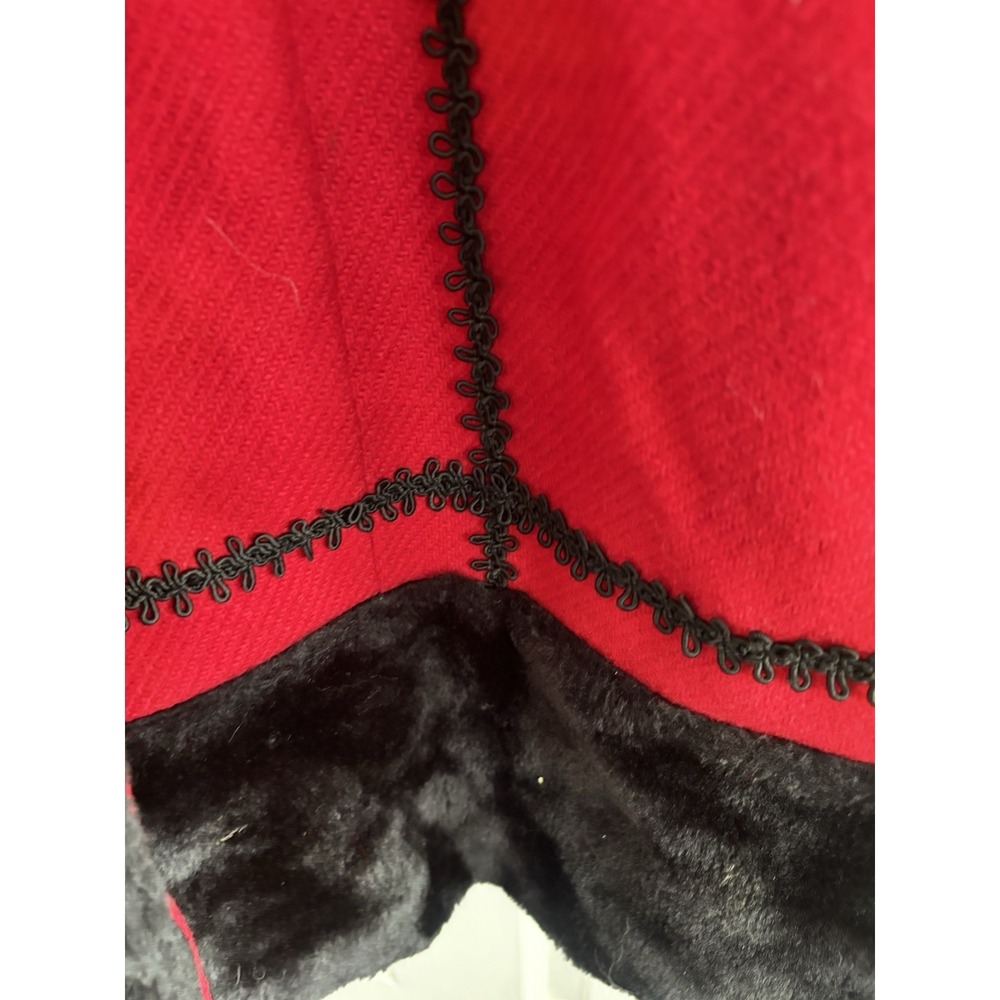 Vintage 1960s Red Princess Coat Wool Black Faux Fur Trim Hoood Long Sz S A-Line - Picture 4 of 16